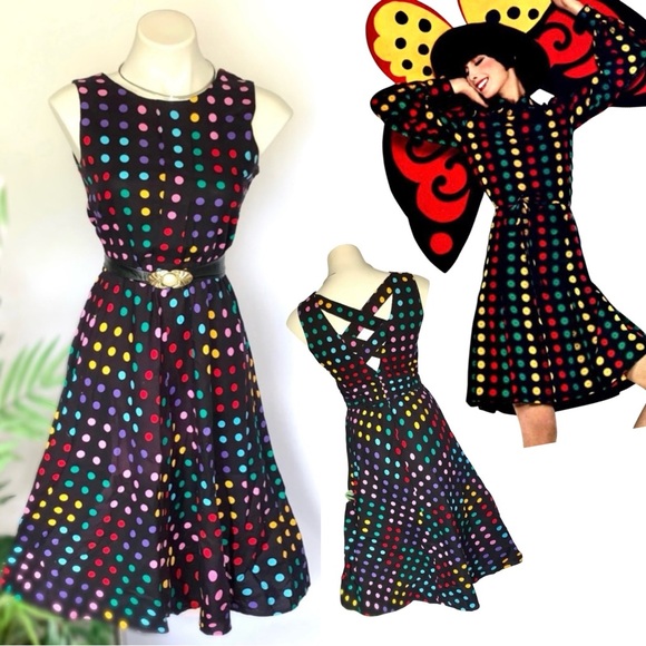Vintage Dresses & Skirts - v i n t a g e :: Whimsical Polka Dot Swing Midi Dress
